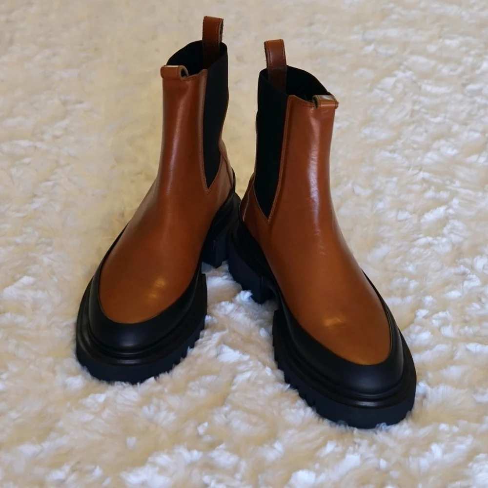 All Saints Harlee Lug Sole Chelsea pull on Leather Boot  - Tan brown - 37/ 7US - Picture 10 of 11